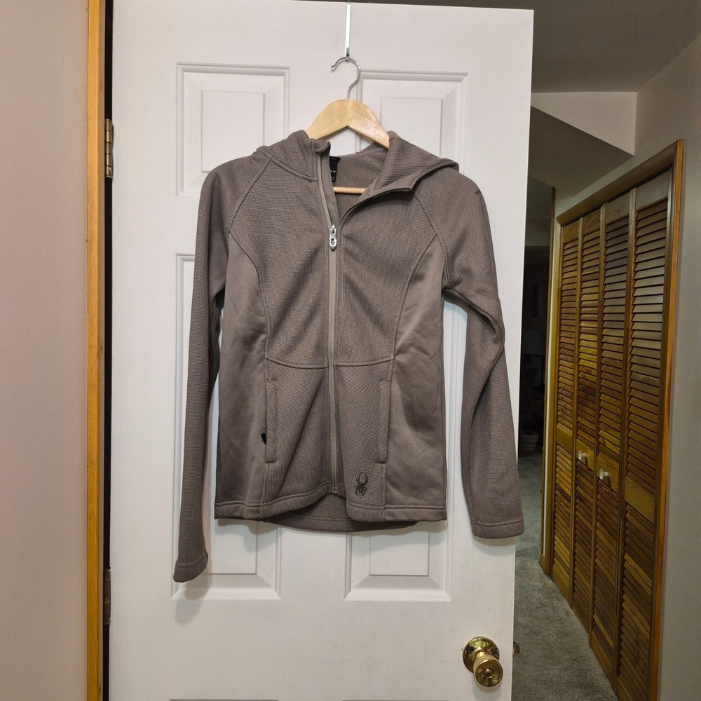 Spyder Womens Waffle Knit Full Zip Fleece Lined Hoodie Jacket Taupe Medium